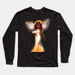 Angel with dove ii- Black angel of peace ! With glow, Afro hair, brown eyes, Cherry pink lips and dark brown skin. Hair love ! Long Sleeve T-Shirt